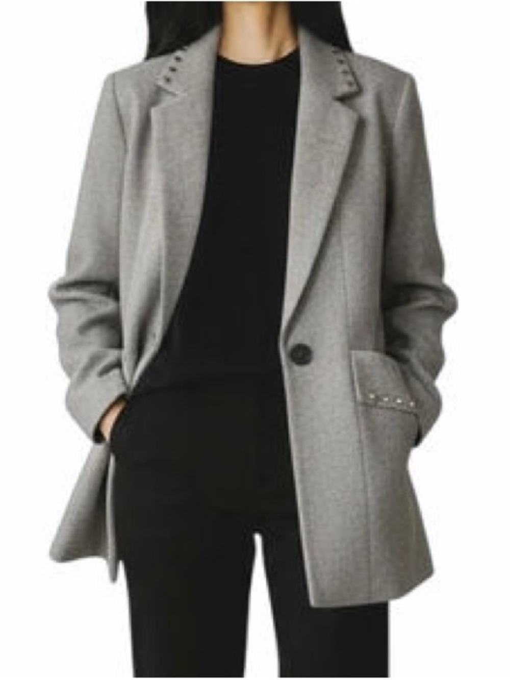 BCBGeneration Gray Single-Button Studded Notch Lapel Blazer